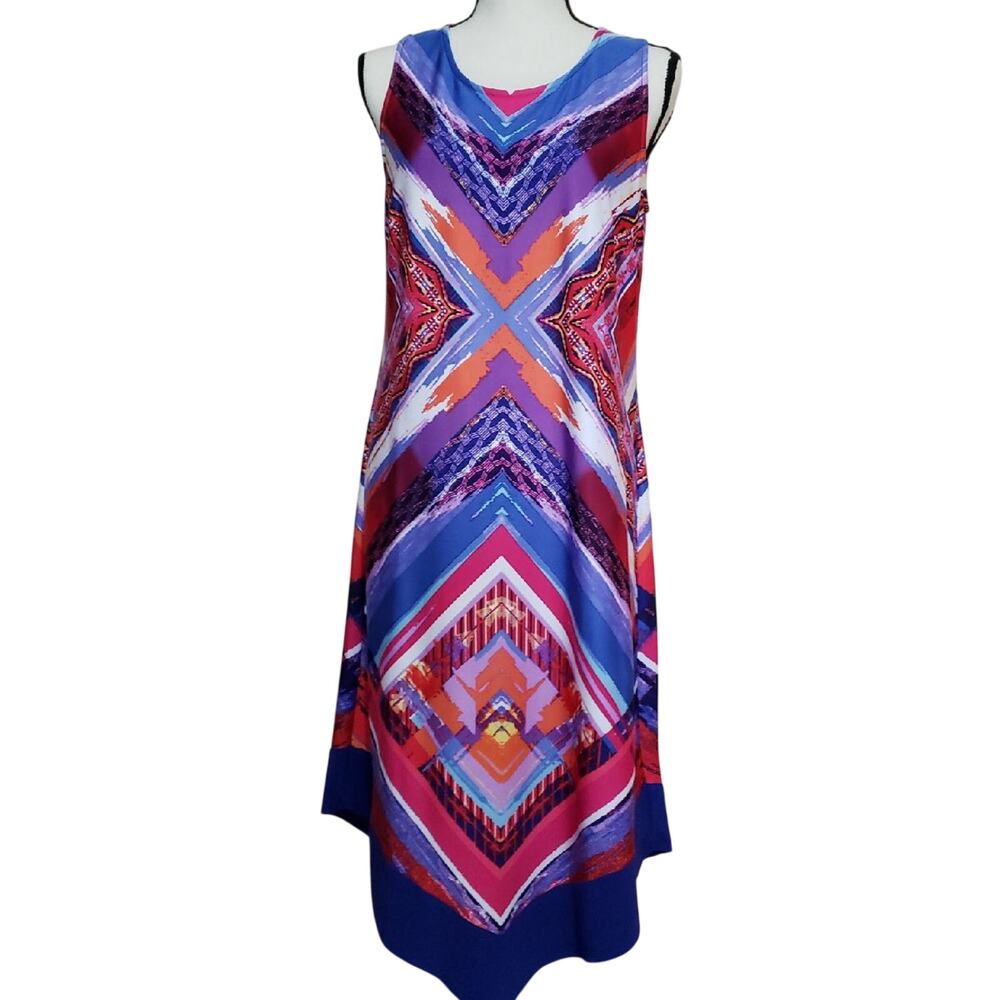 Prelude Geometric Sleeveless Handkerchief Hem Dress Pink Purple Blue Large NWT